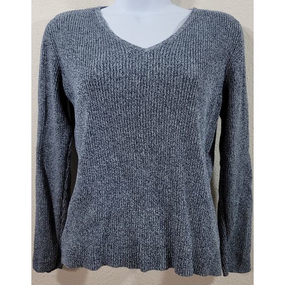 Villager Liz Claiborne Blue White Marled Top MP - Picture 1 of 4